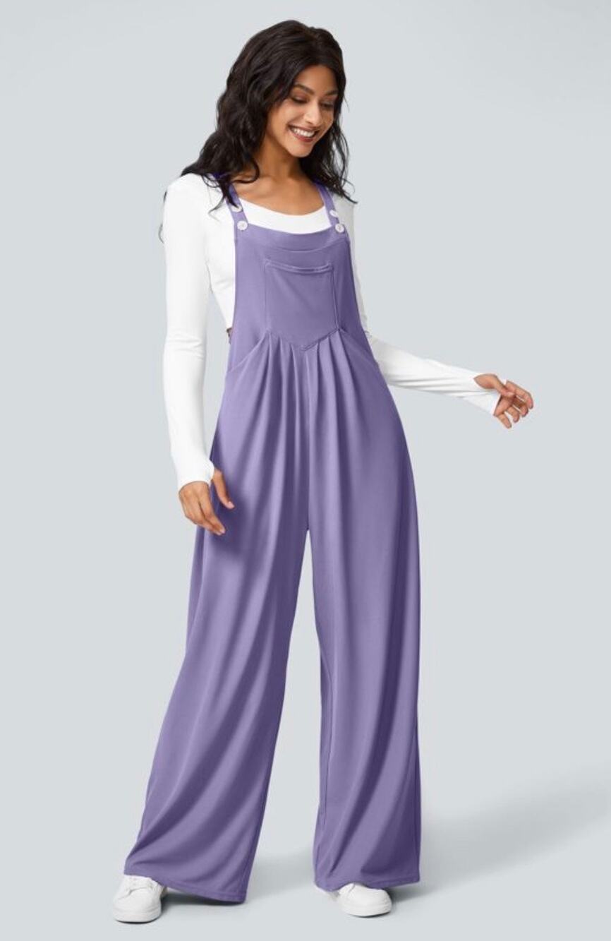 Halara Pockets Waffle Casual Overalls in Mellow Purple. Size L